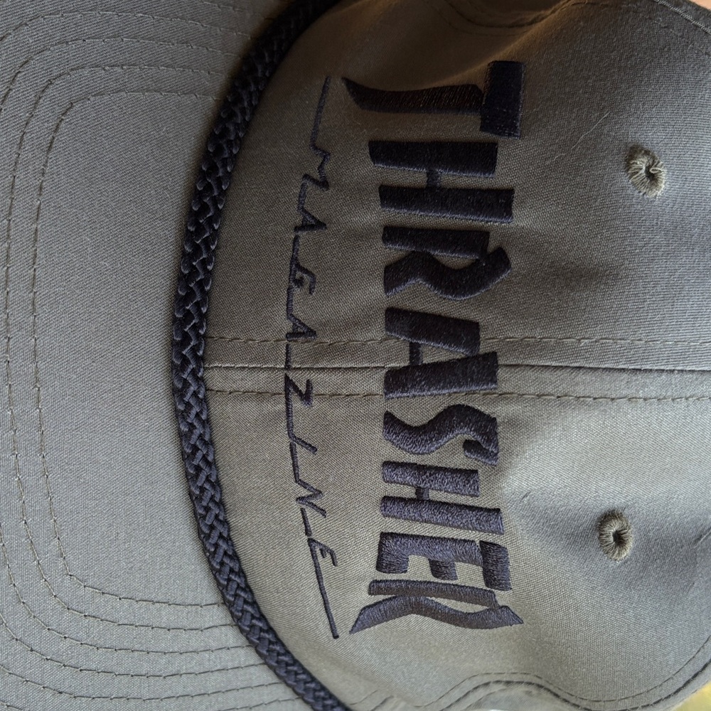 Thrasher Olive Green Rope-Trim Snapback Hat with Black Logo - Picture 3 of 3